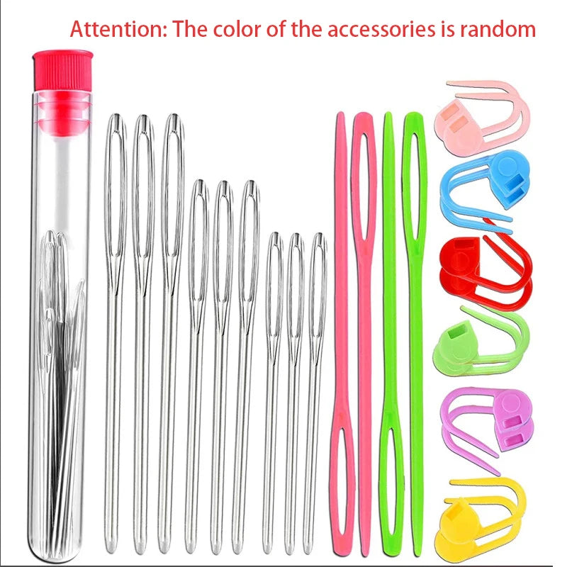 26Pcs Sewing Knitting Kit with Large Eye Blunt Needles & Markers