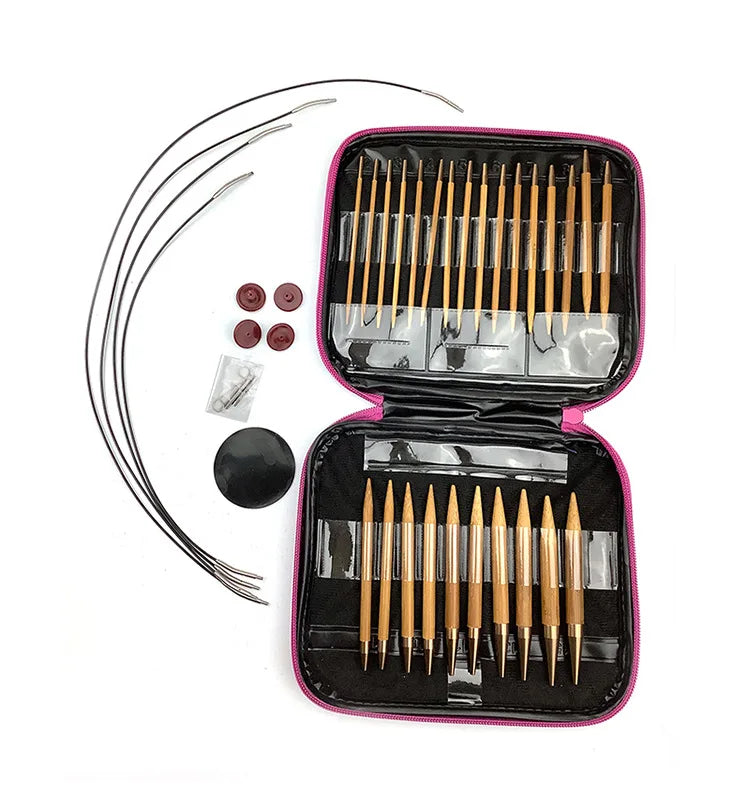 Bamboo Knitting Set - Deluxe Circular Needles & Crochet Hooks