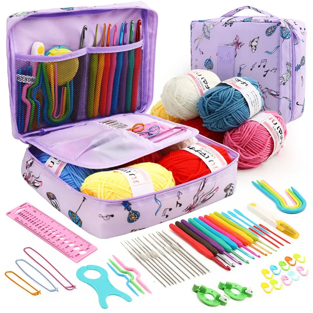 Portable 59Pcs Crochet Knitting Kit with Storage