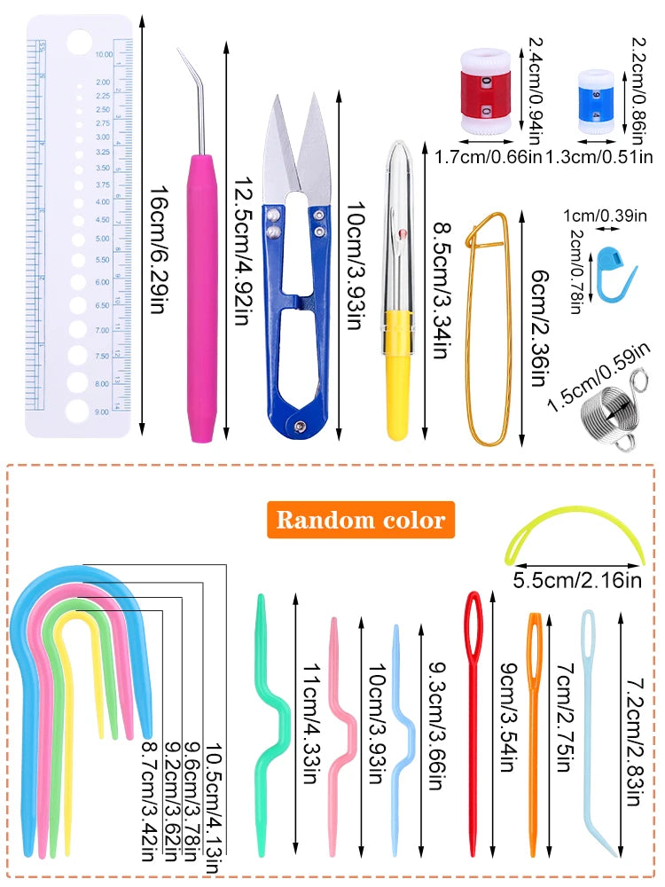 Colorful Knitting Needles Kit with Clips and Scissors Set