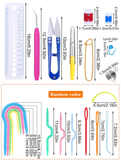 Colorful Knitting Needles Kit with Clips and Scissors Set