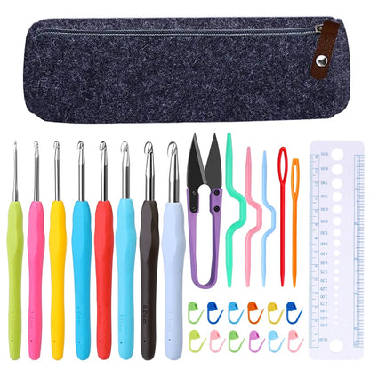 Colorful Knitting Needles Kit with Clips and Scissors Set