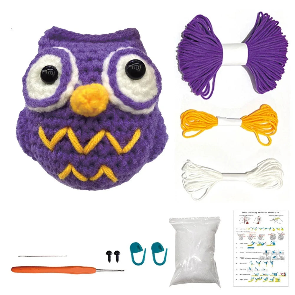 Purple Owl Crochet Kit - DIY Plush Doll Craft Set