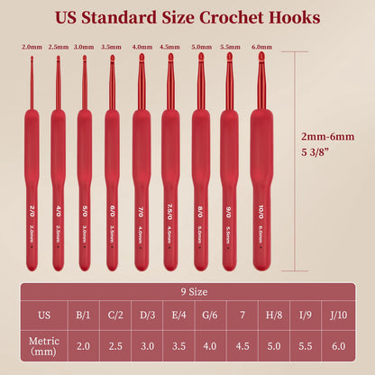 Ergonomic Crochet Hook Set - 9 Pieces with Silicone Handle