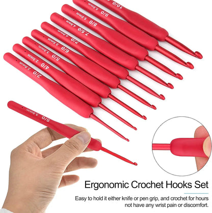 Ergonomic Crochet Hook Set - 9 Pieces with Silicone Handle