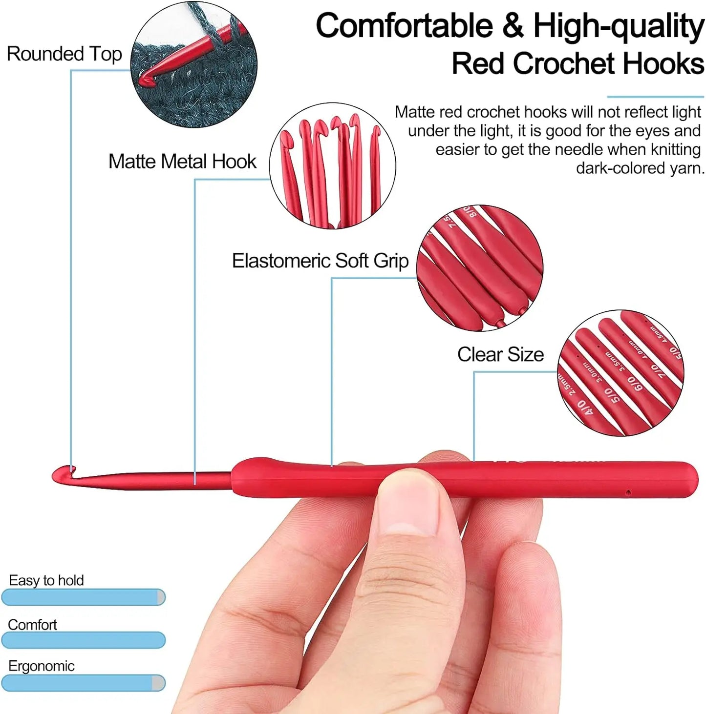 Ergonomic Crochet Hook Set - 9 Pieces with Silicone Handle