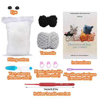 Cat Crochet Kit - Beginner Friendly Craft Set with Yarn & Tools