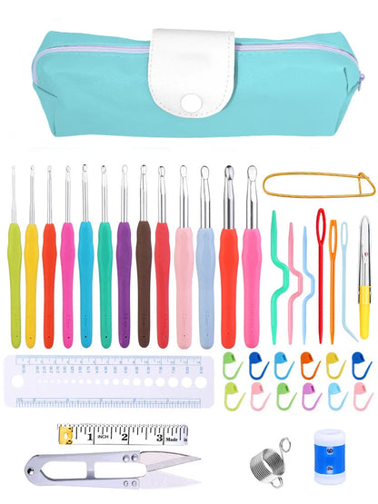 Colorful Knitting Needles Kit with Clips and Scissors Set