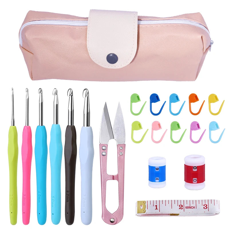 Colorful Knitting Needles Kit with Clips and Scissors Set