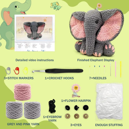 Elephant Crochet Kit - DIY Knitting Set for Beginners