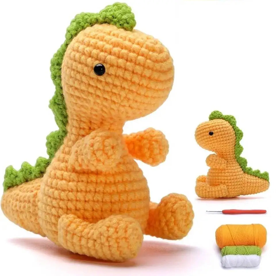 Orange Dinosaur Crochet Kit - DIY Wool Craft Set