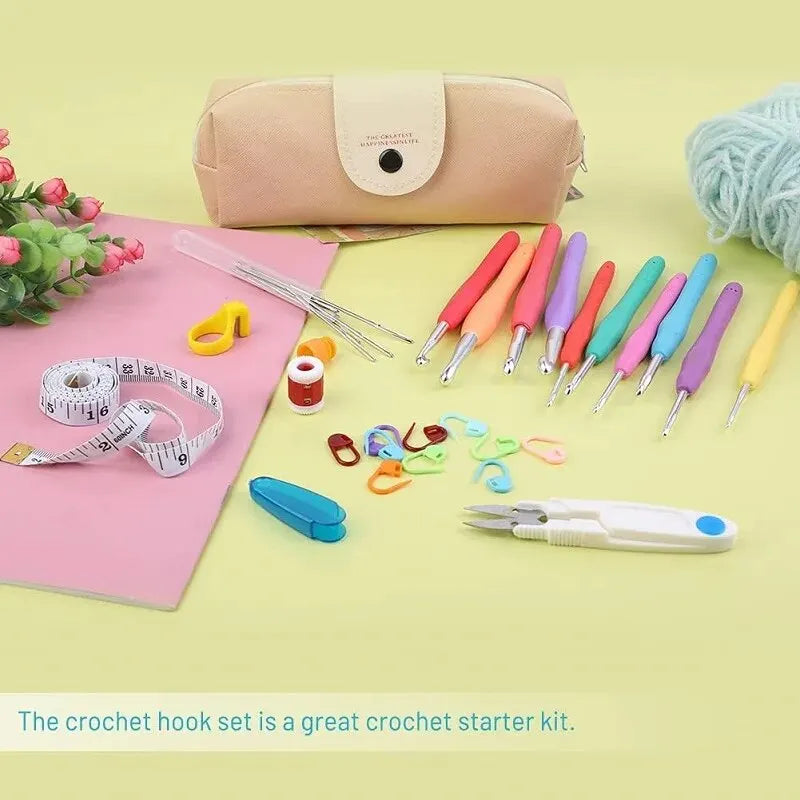 Multicolor Crochet Hooks Kit with Stitch Marker and Pencil Case