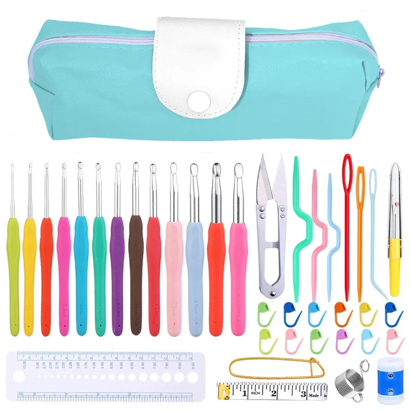 Colorful Knitting Needles Kit with Clips and Scissors Set