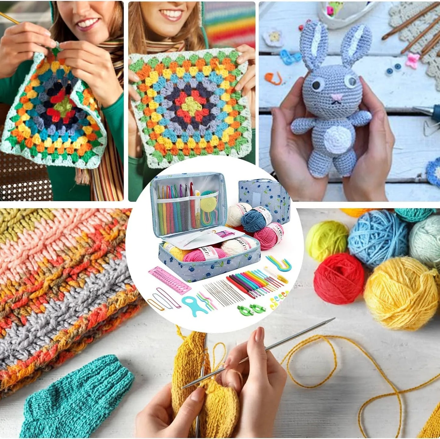 Portable 59Pcs Crochet Knitting Kit with Storage