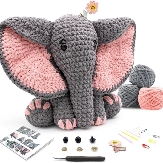 Elephant Crochet Kit - DIY Knitting Set for Beginners