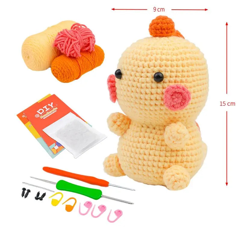 Orange Dinosaur Crochet Kit - DIY Wool Craft Set