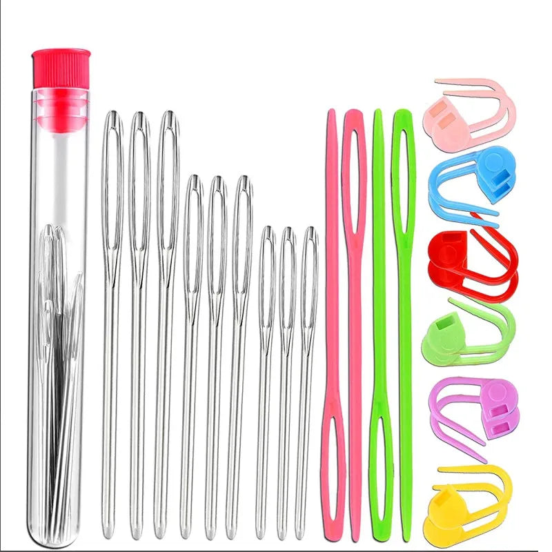 26Pcs Sewing Knitting Kit with Large Eye Blunt Needles & Markers