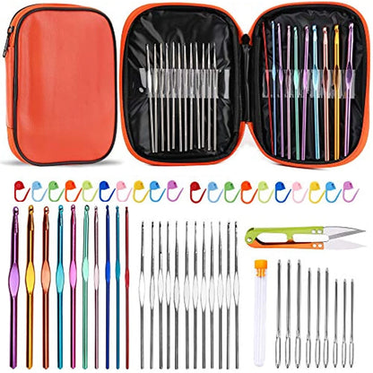 KRABALL 54PCS Ergonomic Crochet Needles Set with Storage Case