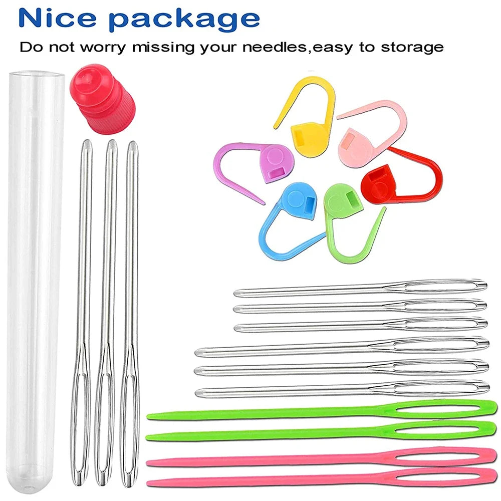 26Pcs Sewing Knitting Kit with Large Eye Blunt Needles & Markers