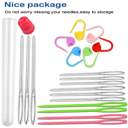 26Pcs Sewing Knitting Kit with Large Eye Blunt Needles & Markers