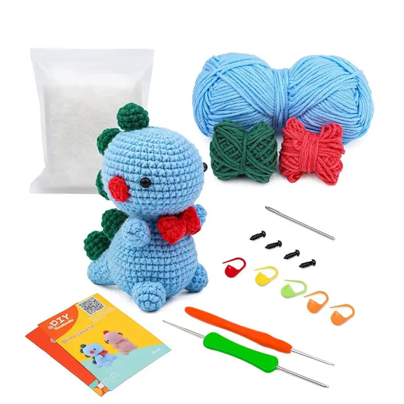 Orange Dinosaur Crochet Kit - DIY Wool Craft Set