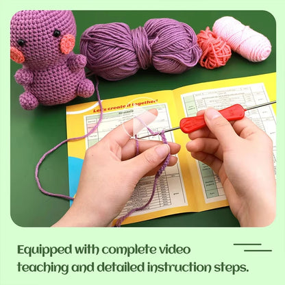 Orange Dinosaur Crochet Kit - DIY Wool Craft Set