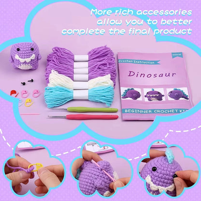 Orange Dinosaur Crochet Kit - DIY Wool Craft Set