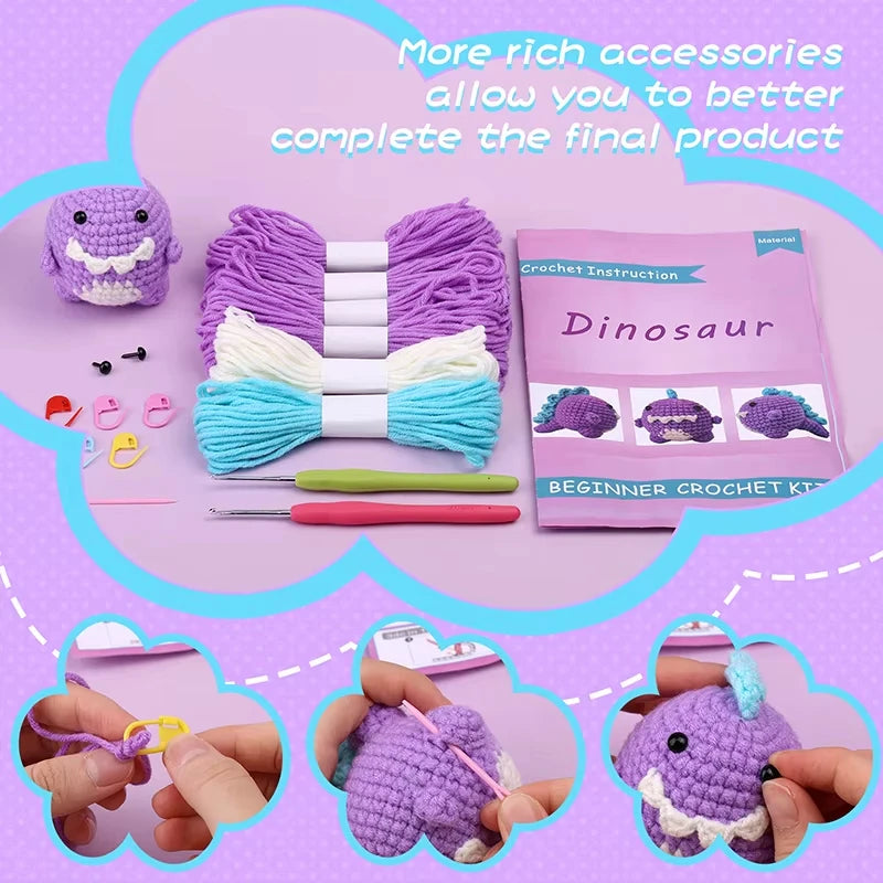 Green Dinosaur Crochet Kit - DIY Wool Craft Set