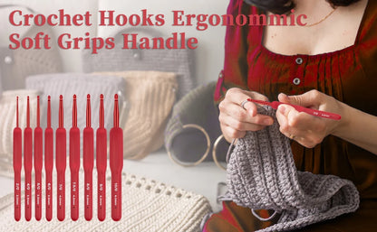 Ergonomic Crochet Hook Set - 9 Pieces with Silicone Handle