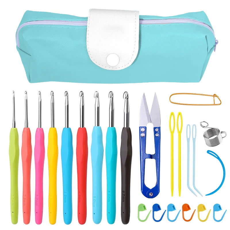 Colorful Knitting Needles Kit with Clips and Scissors Set