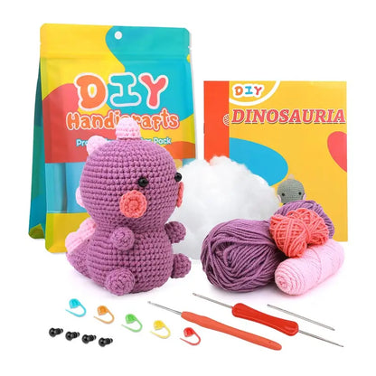 Orange Dinosaur Crochet Kit - DIY Wool Craft Set