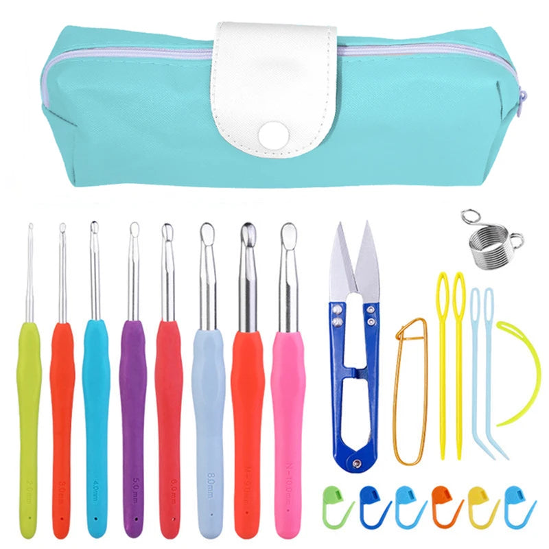 Colorful Knitting Needles Kit with Clips and Scissors Set