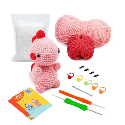 Orange Dinosaur Crochet Kit - DIY Wool Craft Set