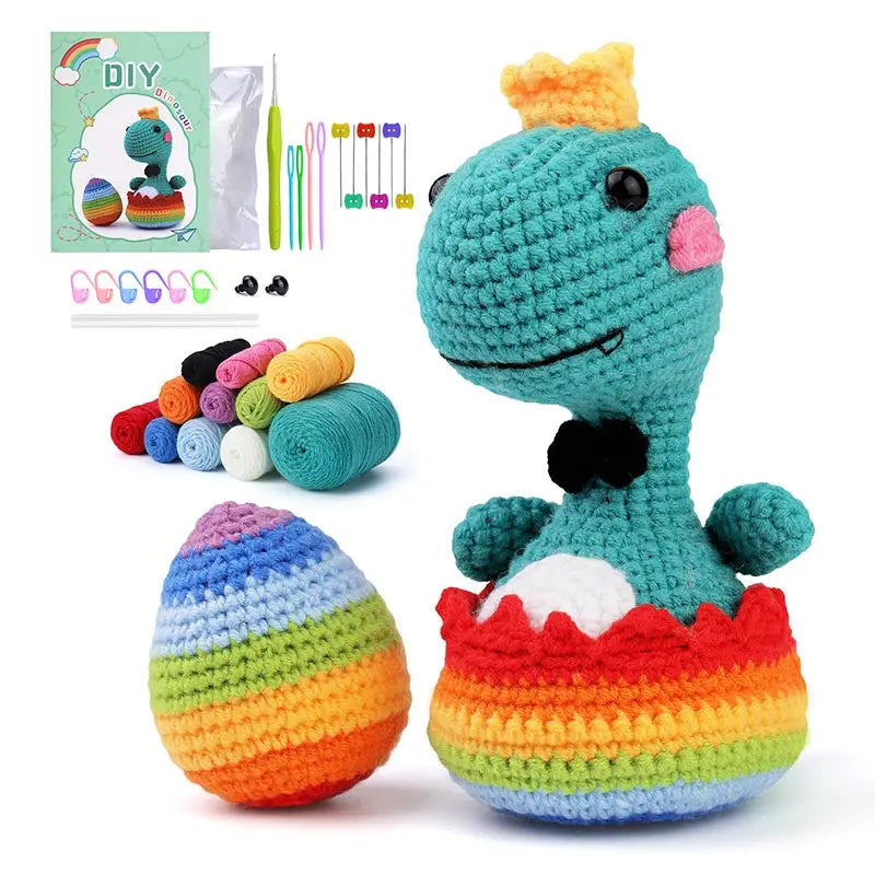 Orange Dinosaur Crochet Kit - DIY Wool Craft Set