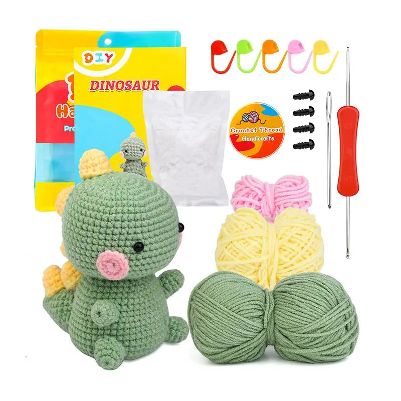 Orange Dinosaur Crochet Kit - DIY Wool Craft Set