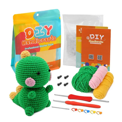 Orange Dinosaur Crochet Kit - DIY Wool Craft Set