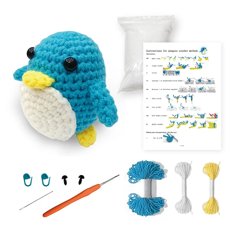 Blue Penguin Crochet Kit - DIY Knitting Craft Set