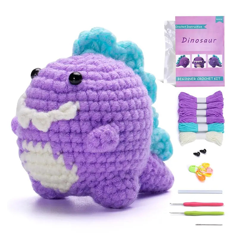 Orange Dinosaur Crochet Kit - DIY Wool Craft Set