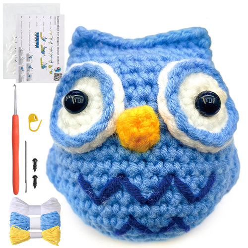 Blue Owl Crochet Kit - Beginner's DIY Plush Doll Set