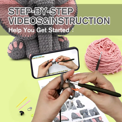 Elephant Crochet Kit - DIY Knitting Set for Beginners