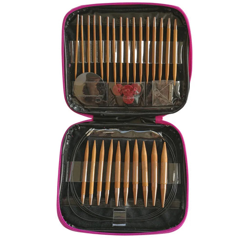 Bamboo Knitting Set - Deluxe Circular Needles & Crochet Hooks