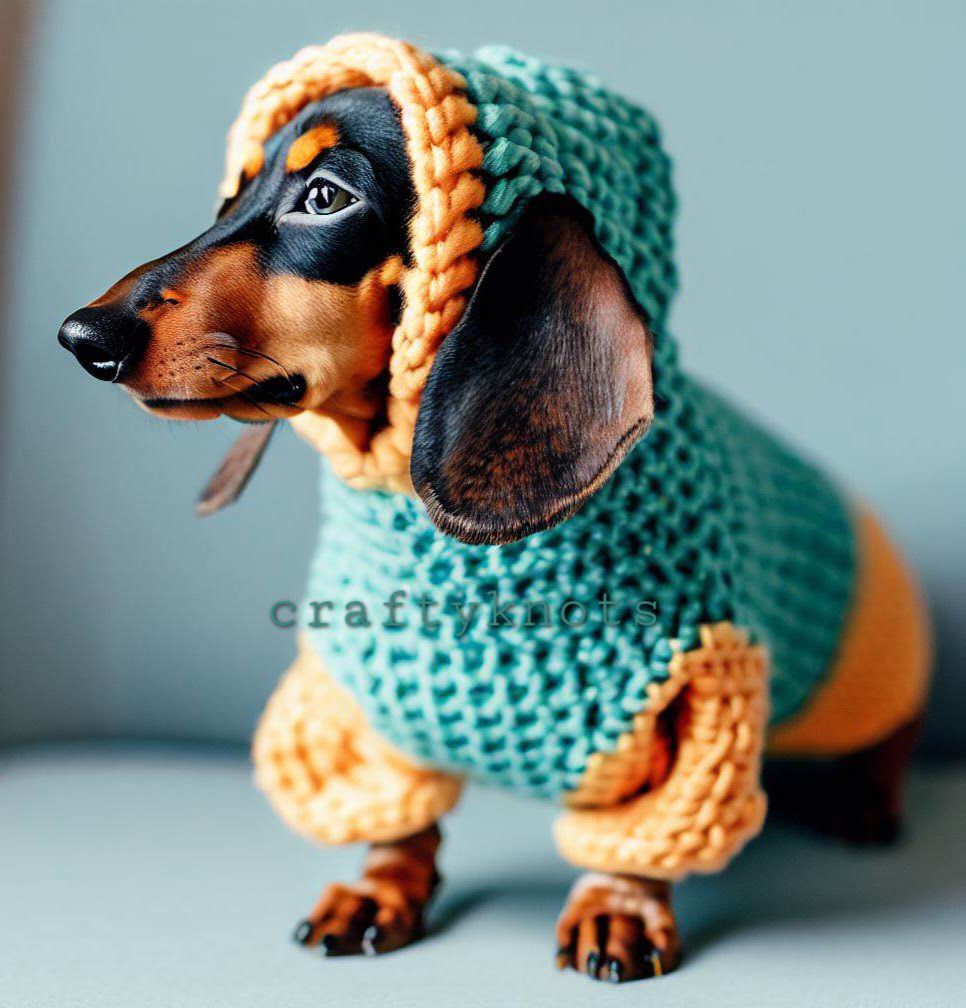 mini crochet Dachshund dog hoodie pattern