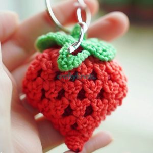 crochet strawberry keychain